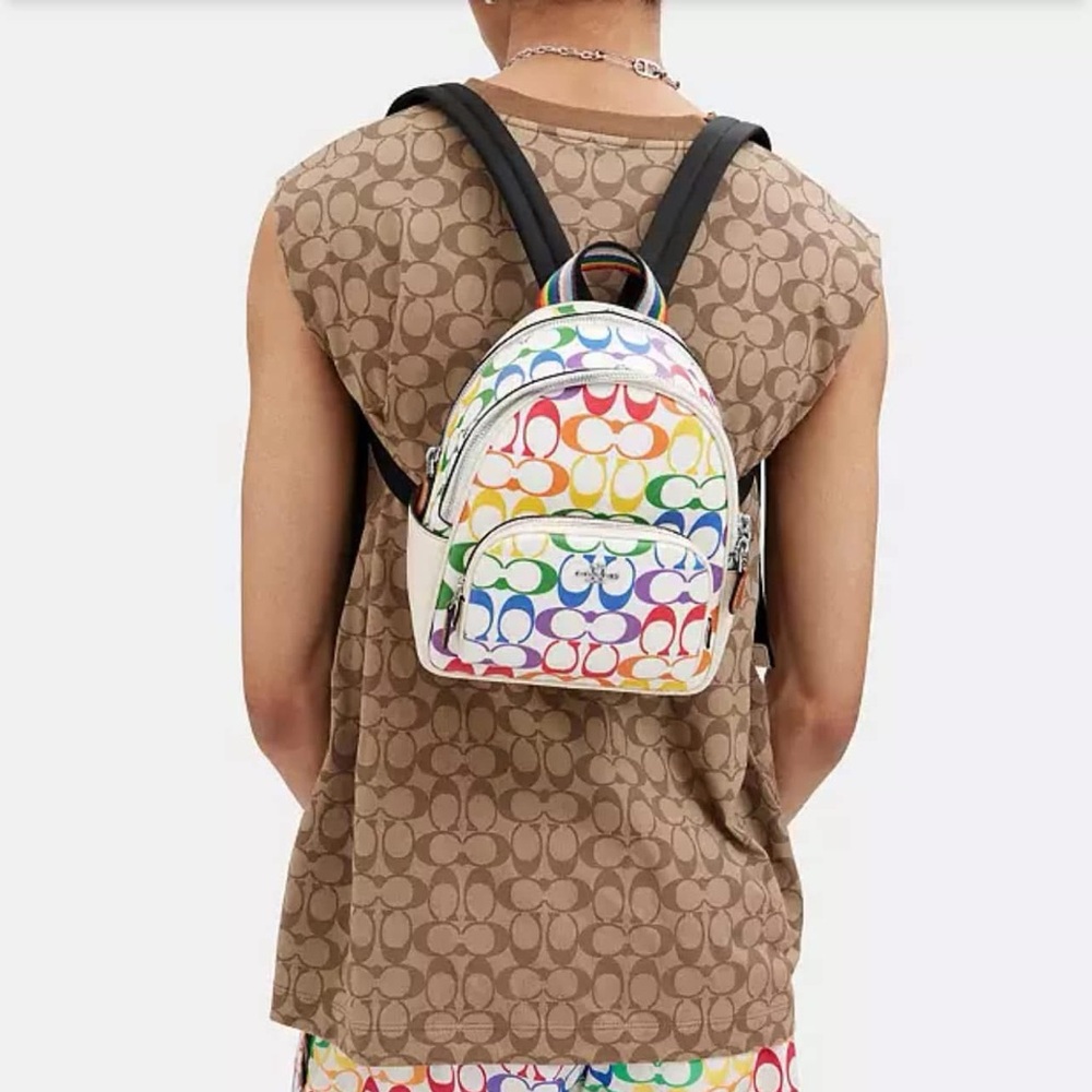 CK377- Coach Mini Court Backpack in Rainbow Signature Canvas - Picture 15 of 15